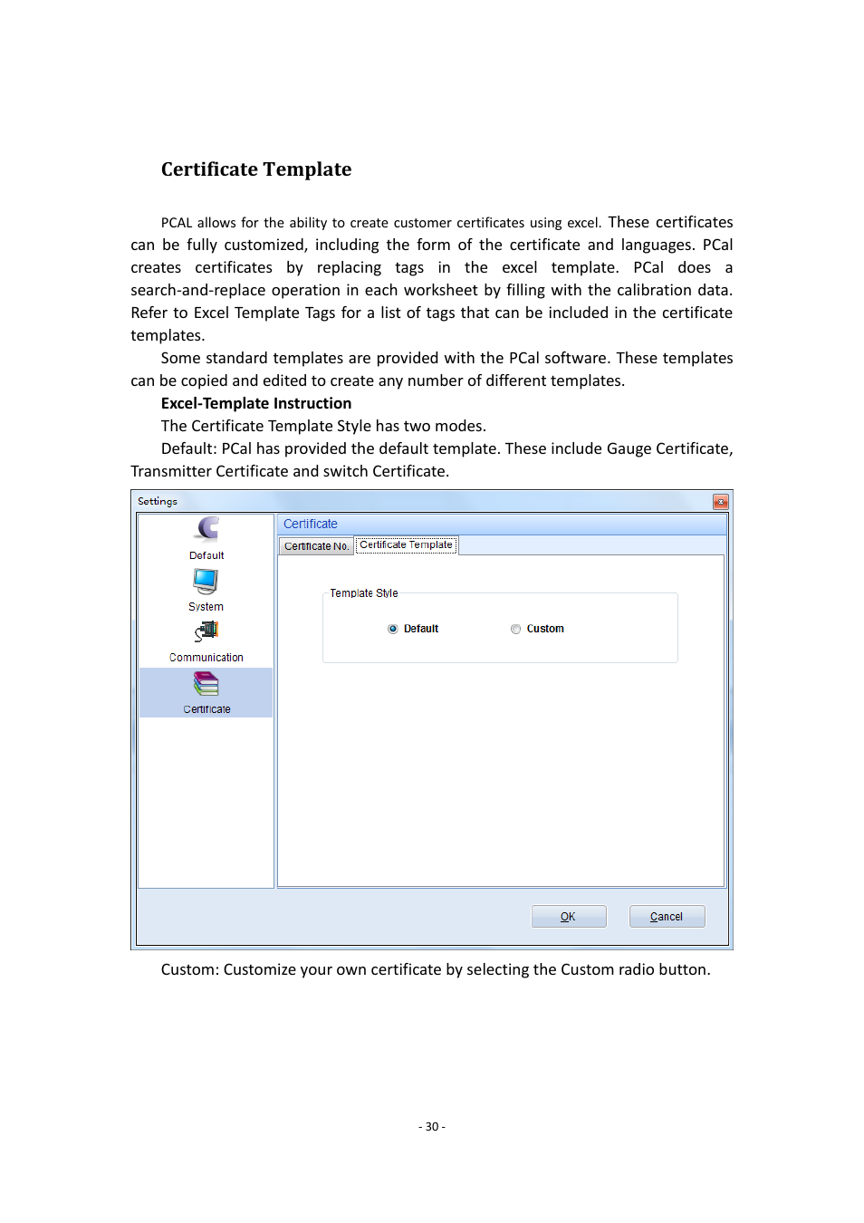 Certificate template | Additel PCal User Manual User Manual | Page 31 / 35