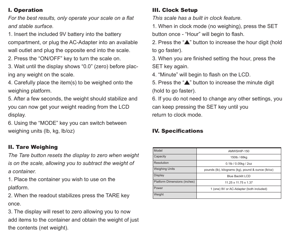 American Weigh Scales AMWSHIP-150 User Manual | Page 2 / 2