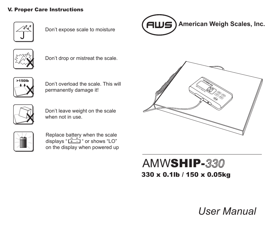 American Weigh Scales AMWSHIP-330 User Manual | 2 pages