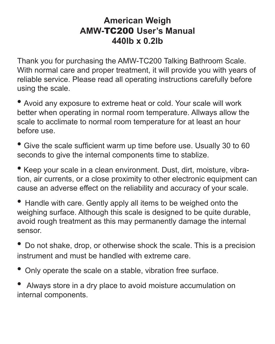 American Weigh Scales AMW-TC200 User Manual | Page 2 / 4