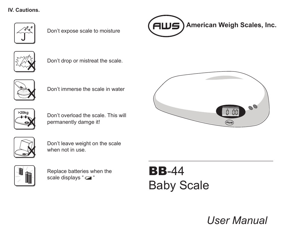 American Weigh Scales BB-44 User Manual | 2 pages