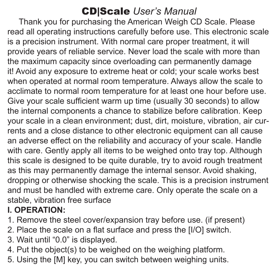 Cd|scale user’s manual | American Weigh Scales CD-1000 User Manual | Page 2 / 4