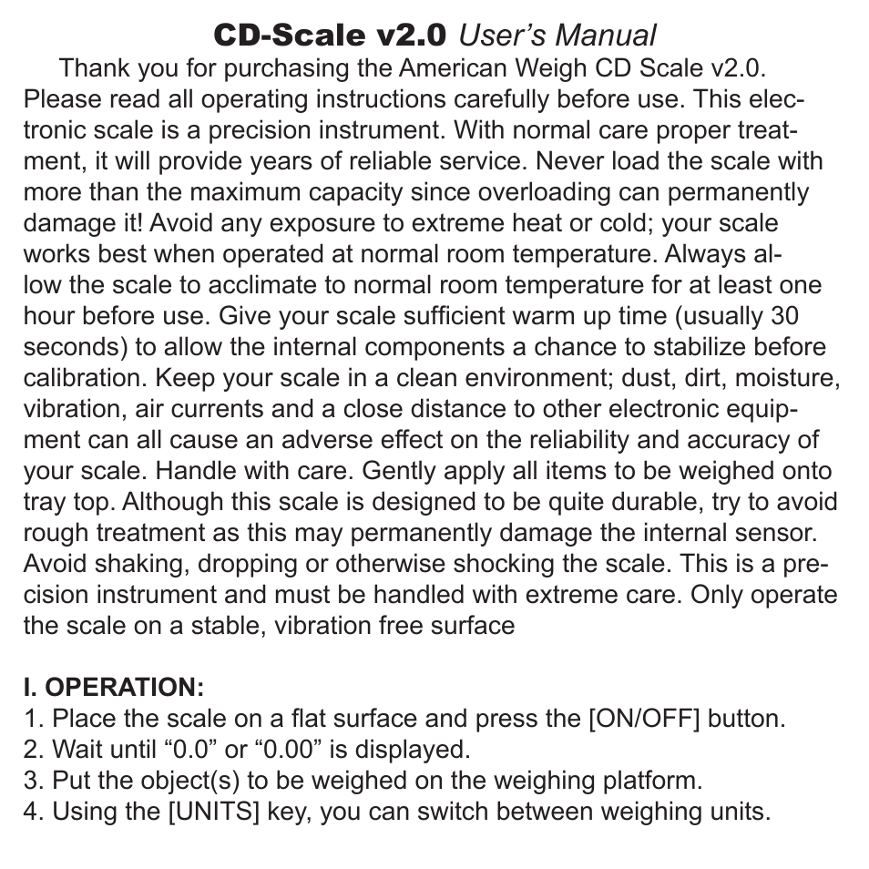 Cd-scale v2.0 user’s manual | American Weigh Scales CD-V2-50 User Manual | Page 2 / 4