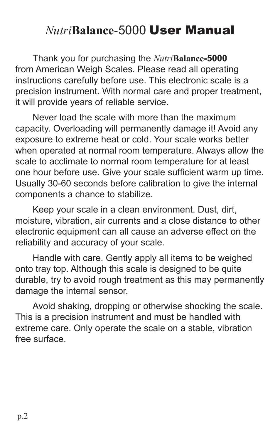 Nutri balance -5000 user manual | American Weigh Scales NutriBalance-5000 User Manual | Page 2 / 22