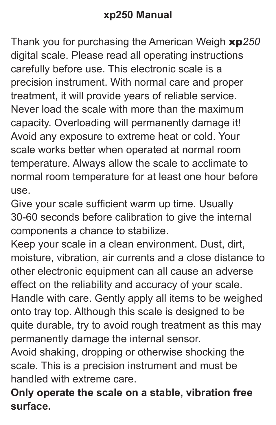 American Weigh Scales XP-250 User Manual | Page 2 / 5