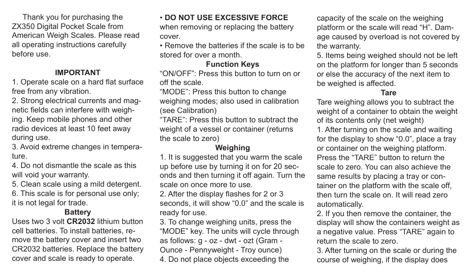 American Weigh Scales ZX-350 User Manual | Page 2 / 2