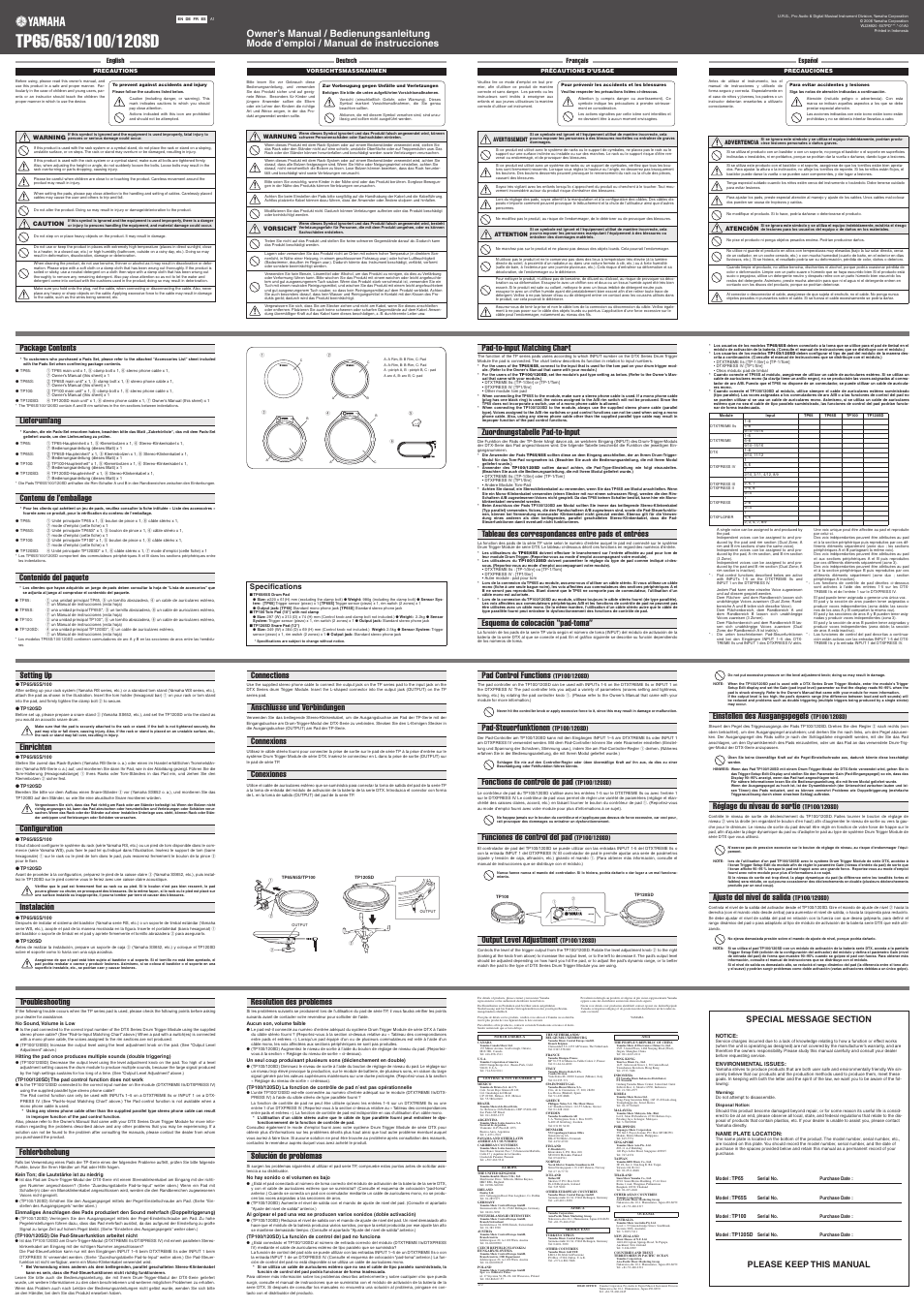 Yamaha TP100 User Manual | 4 pages