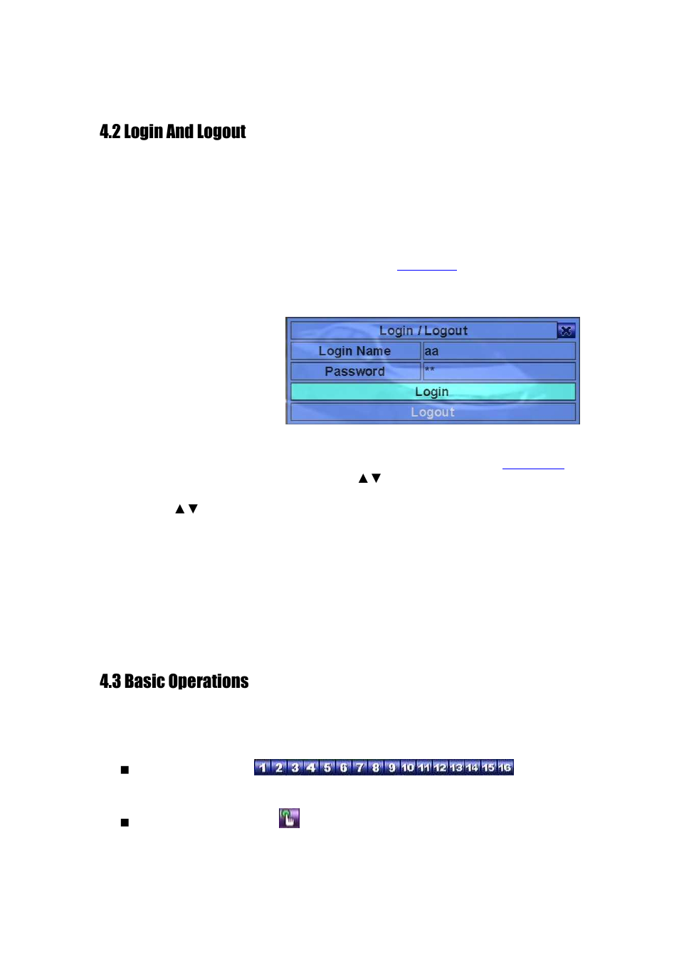 2 login and logout, 3 basic operations | Aposonic A-S1602R25 User Manual | Page 22 / 121