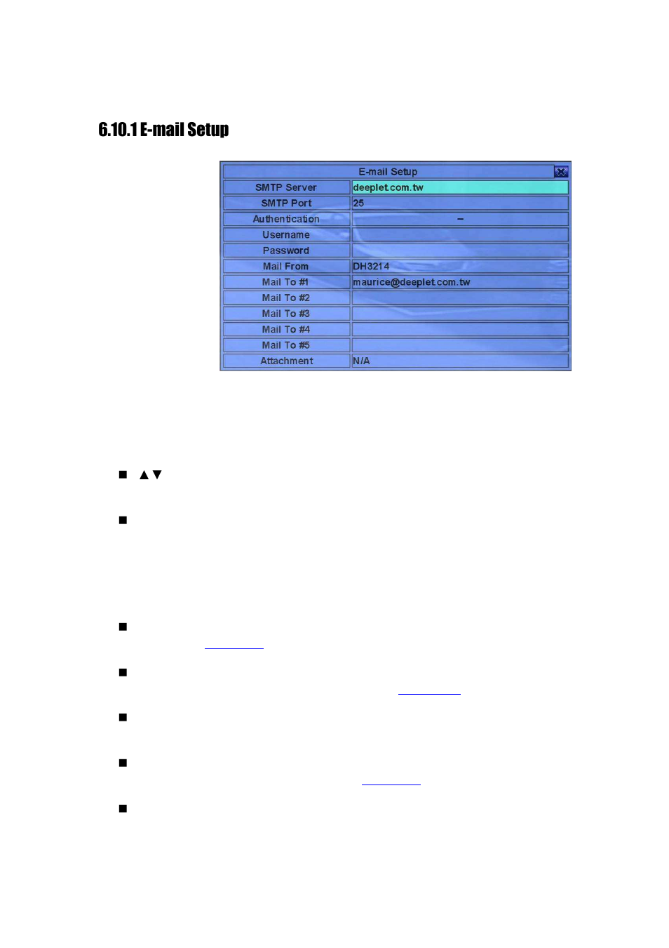 1 e-mail setup | Aposonic A-S1602R25 User Manual | Page 71 / 121
