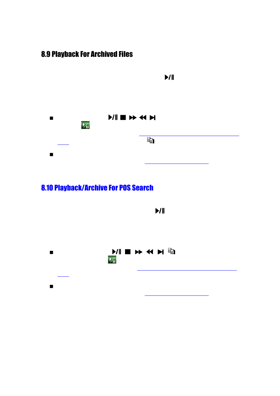 9 playback for archived files, 10 playback/archive for pos search | Aposonic A-S1602R25 User Manual | Page 94 / 121