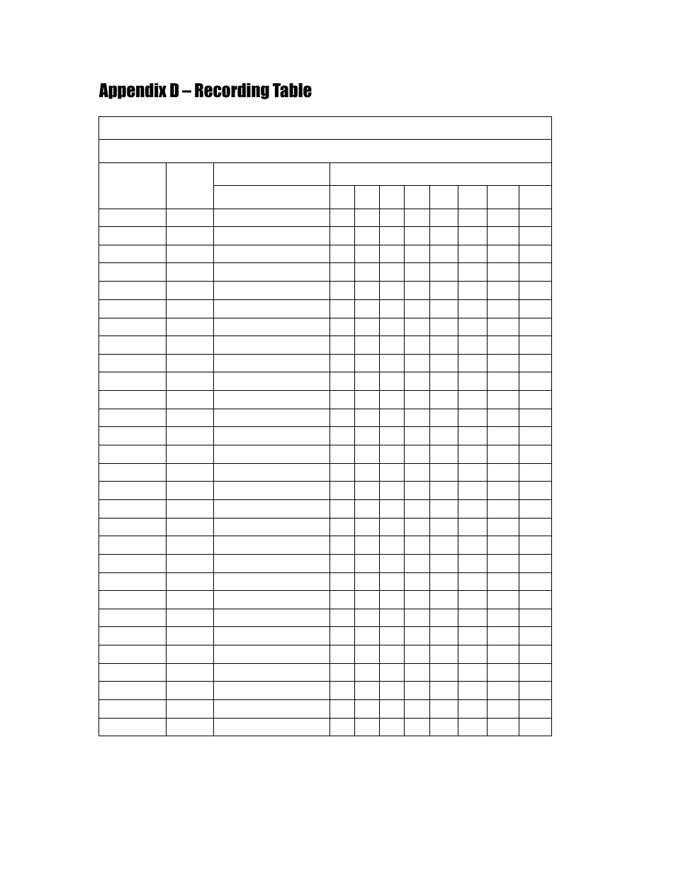 Appendix d – recording table | Aposonic A-S1604R20A User Manual | Page 111 / 121