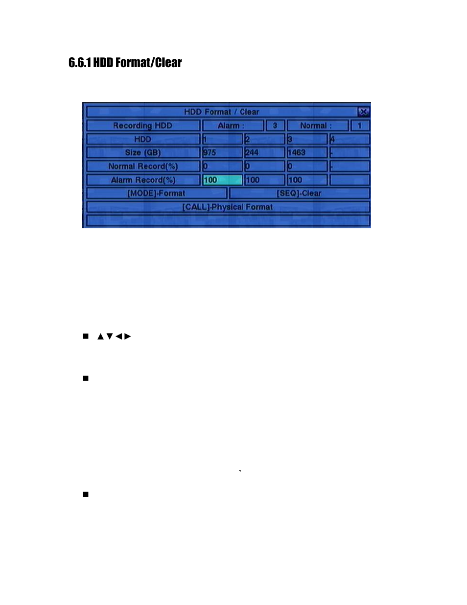 1 hdd format/clear, D in, Section 6.6.1 | Aposonic A-S1604R20A User Manual | Page 57 / 121
