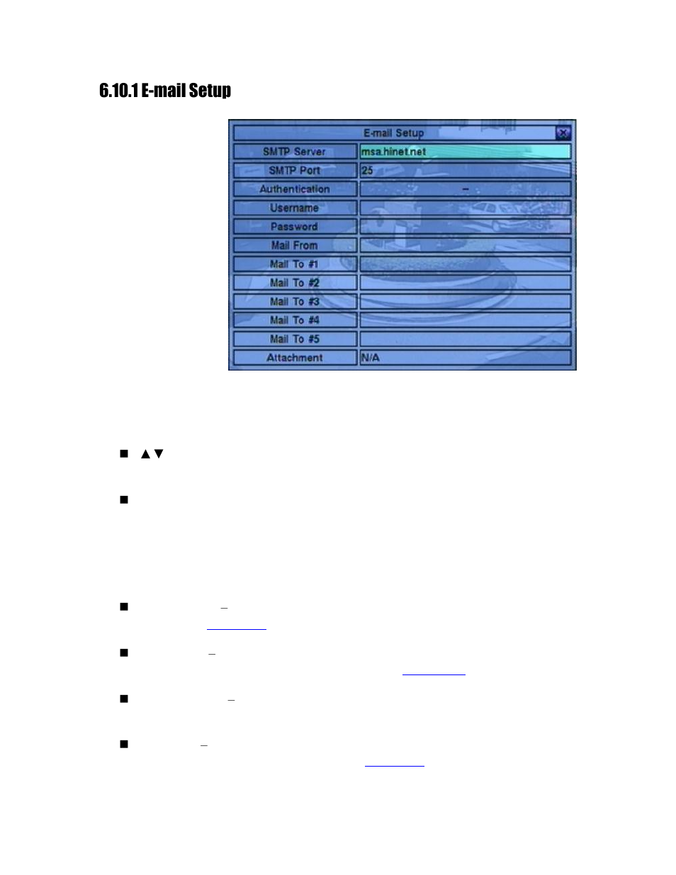 1 e-mail setup, R to, Section 6.10.1 | Aposonic A-S1604R20A User Manual | Page 71 / 121