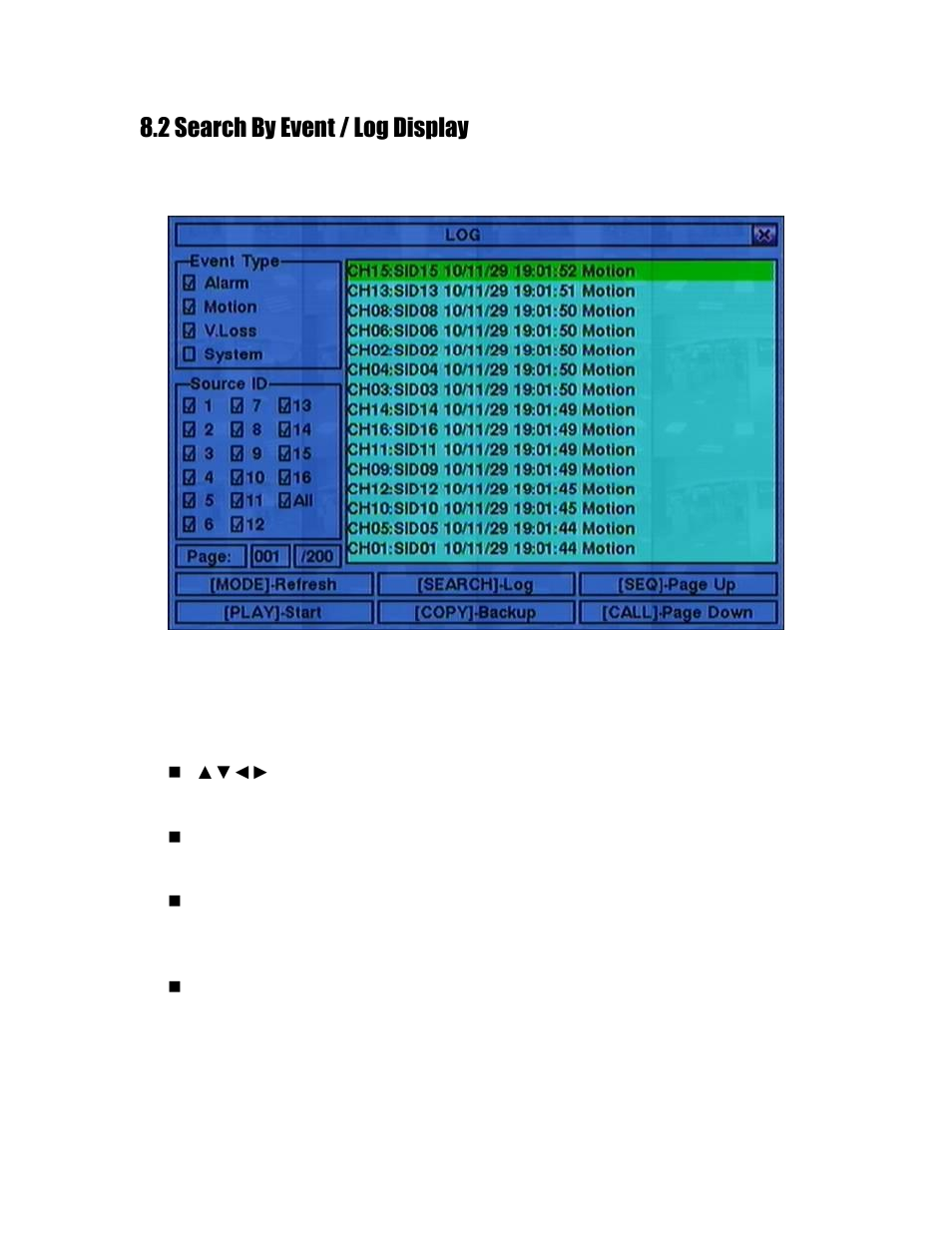 2 search by event / log display | Aposonic A-S1604R20A User Manual | Page 80 / 121