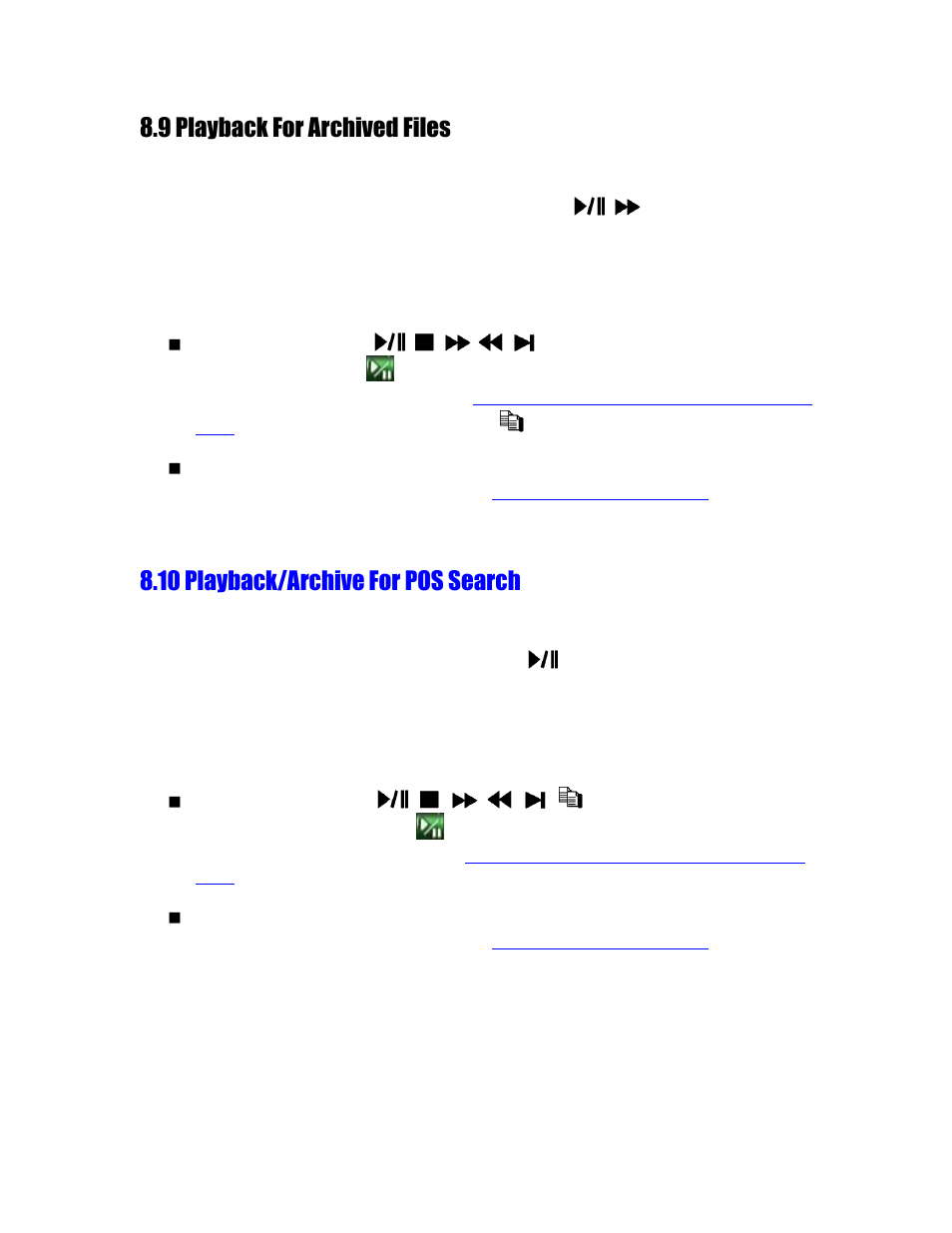 9 playback for archived files, 10 playback/archive for pos search, Section 8.10 playback/archive for pos search | Aposonic A-S1604R20A User Manual | Page 93 / 121