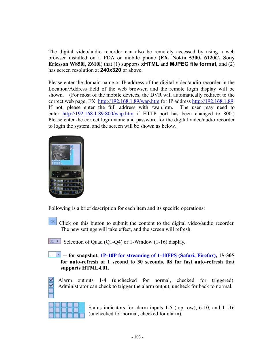 2 pda/mobile phone remote access | Aposonic A-S1602R20B User Manual | Page 103 / 120