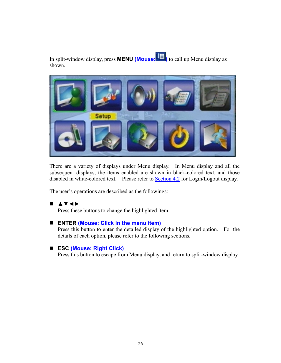 Menu display | Aposonic A-S1602R20B User Manual | Page 26 / 120