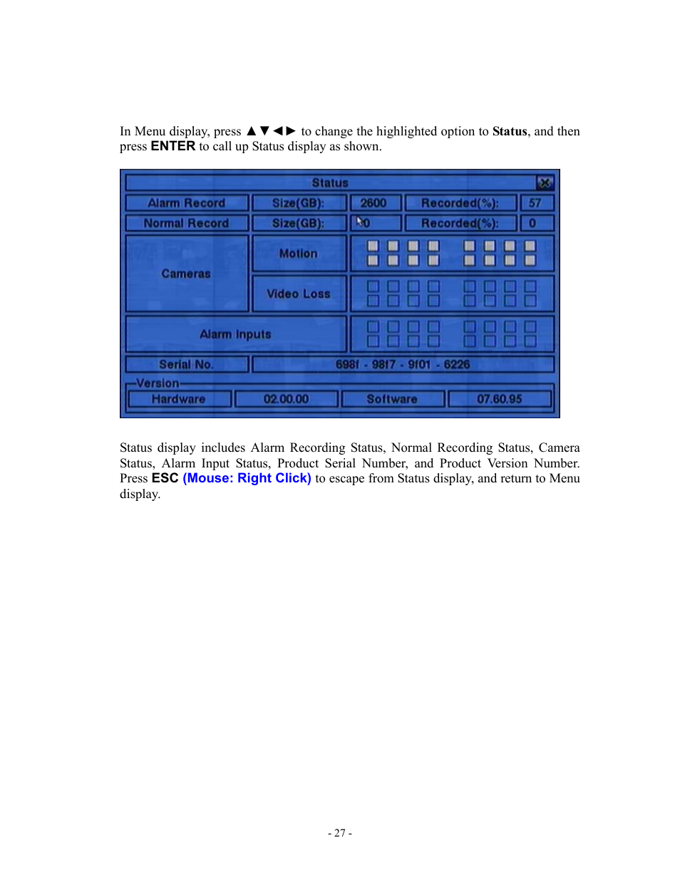 1 status display | Aposonic A-S1602R20B User Manual | Page 27 / 120