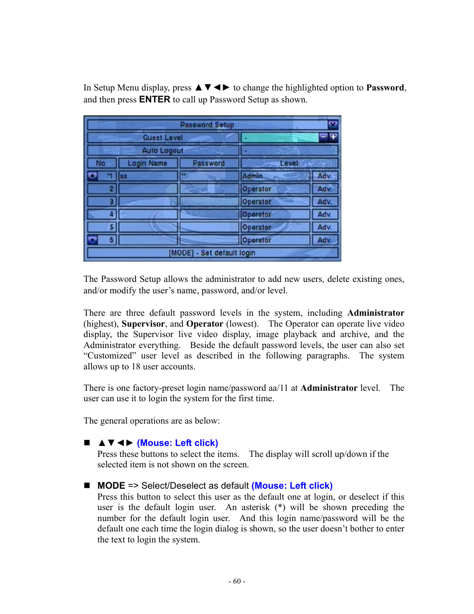 7 password setup, Please refer to, Section 6.7 | Aposonic A-S1602R20B User Manual | Page 60 / 120