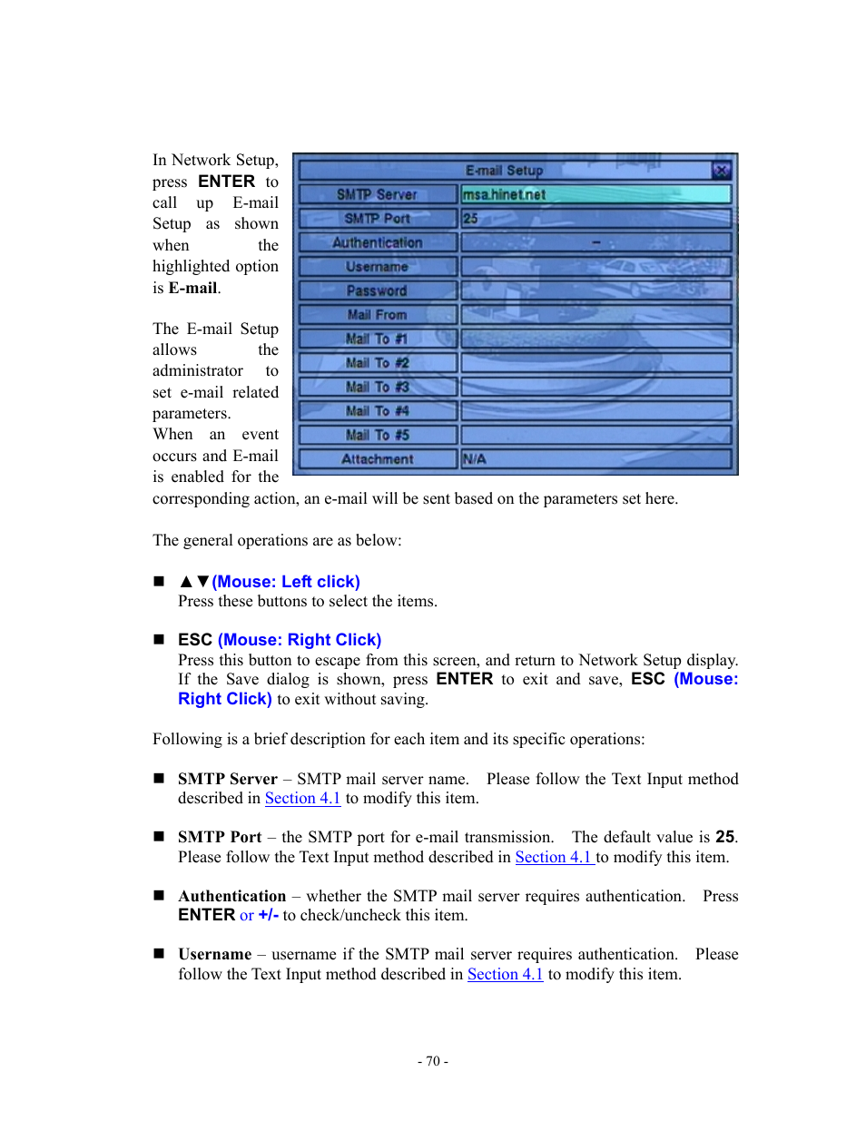 1 e-mail setup, Refer to, Section 6.10.1 | Aposonic A-S1602R20B User Manual | Page 70 / 120