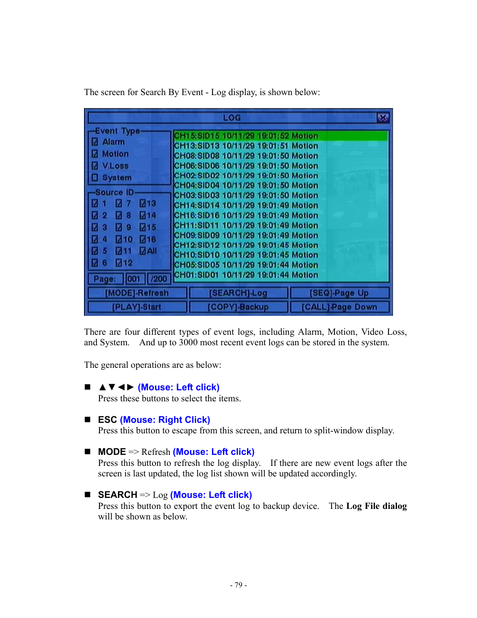 2 search by event / log display | Aposonic A-S1602R20B User Manual | Page 79 / 120