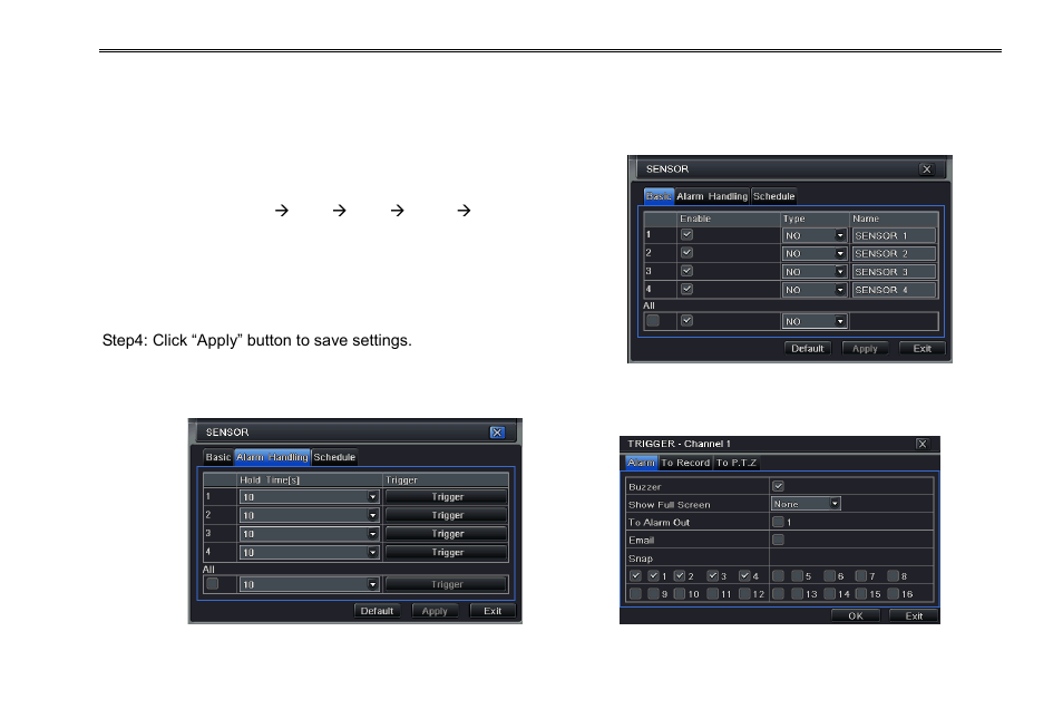 5 alarm configuration, 1 sensor | Aposonic A-S3216T3 User Manual | Page 33 / 107