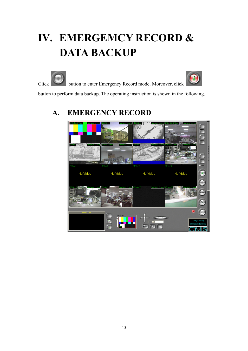 Iv. emergemcy record & data backup, A. emergency record | Aposonic A-S1604R4 User Manual | Page 15 / 30