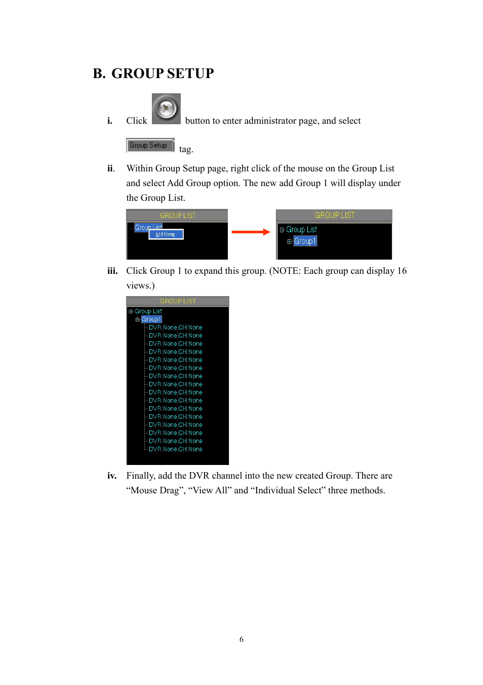 B. group setup | Aposonic A-S1604R4 User Manual | Page 6 / 30
