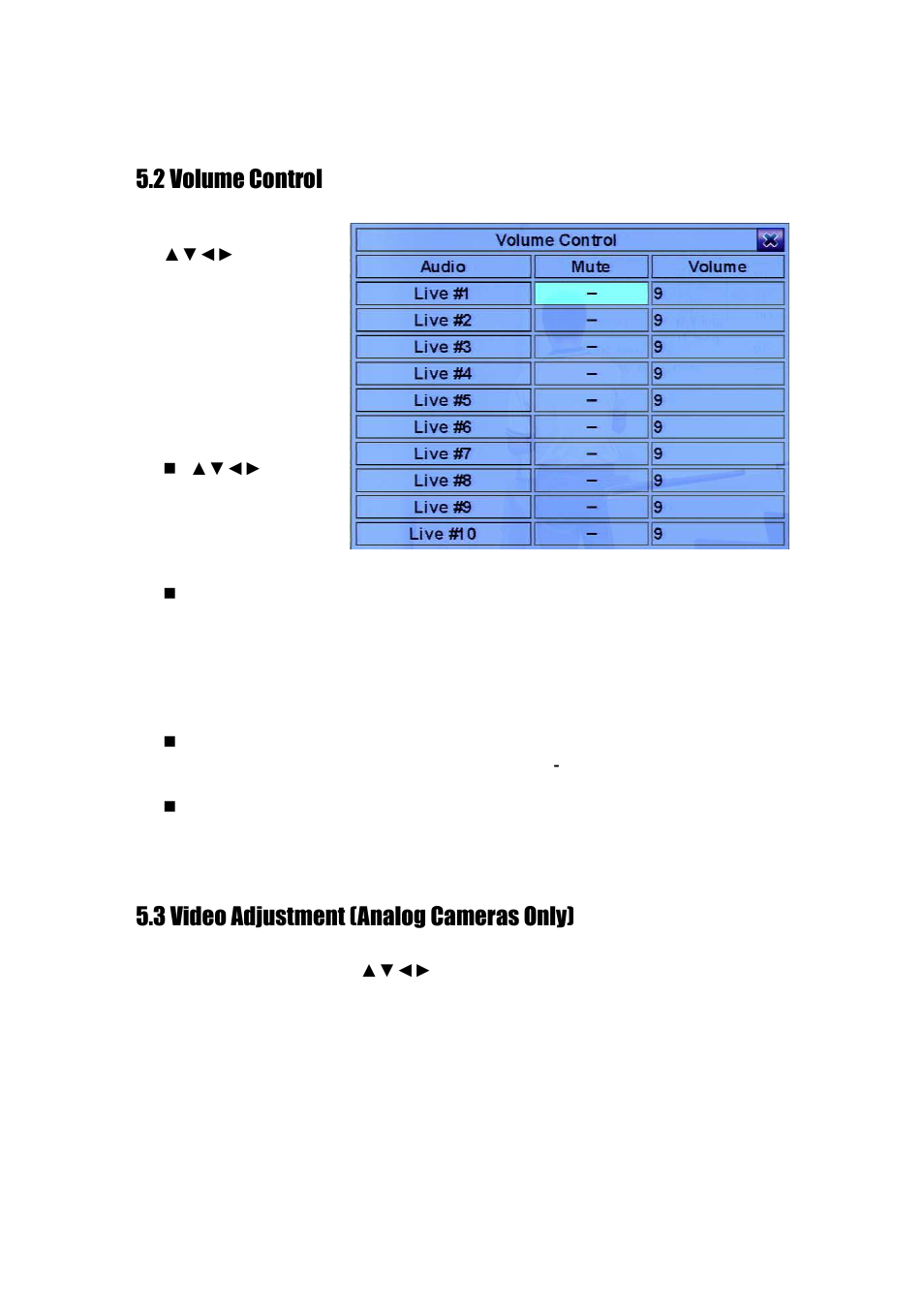 2 volume control, 3 video adjustment (analog cameras only) | Aposonic A-H2A8D2 User Manual | Page 29 / 125