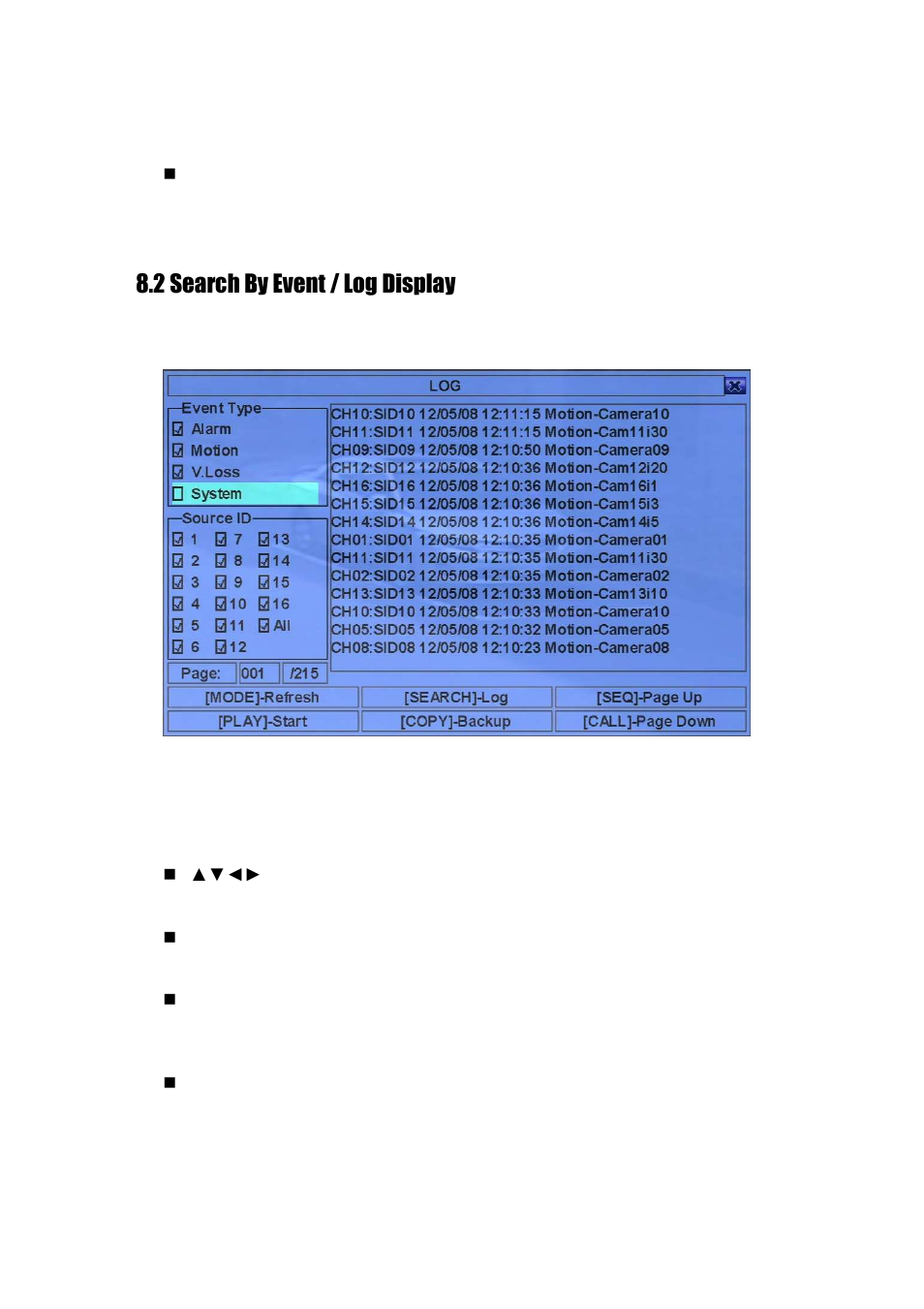 2 search by event / log display | Aposonic A-H2A8D2 User Manual | Page 84 / 125