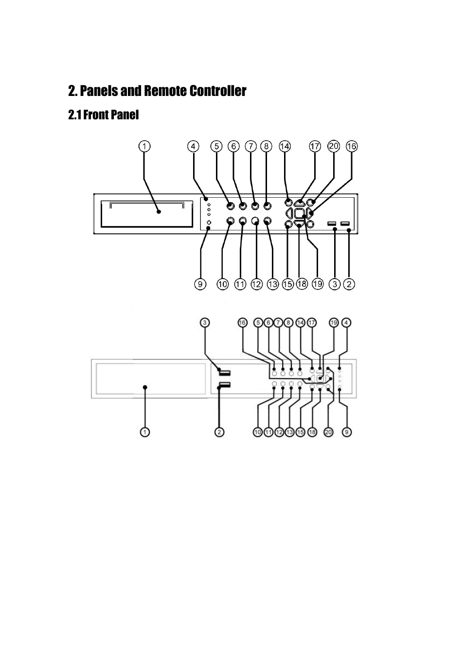 Panels and remote controller, 1 front panel | Aposonic A-H2A8D2 User Manual | Page 9 / 125