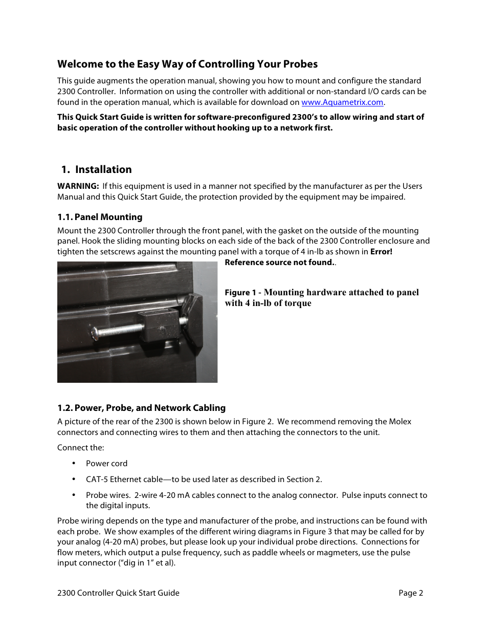Welcome to the easy way of controlling your probes, Installation | Aquametrix 2300 Multi-Input Controller Quick Start Guide User Manual | Page 2 / 11