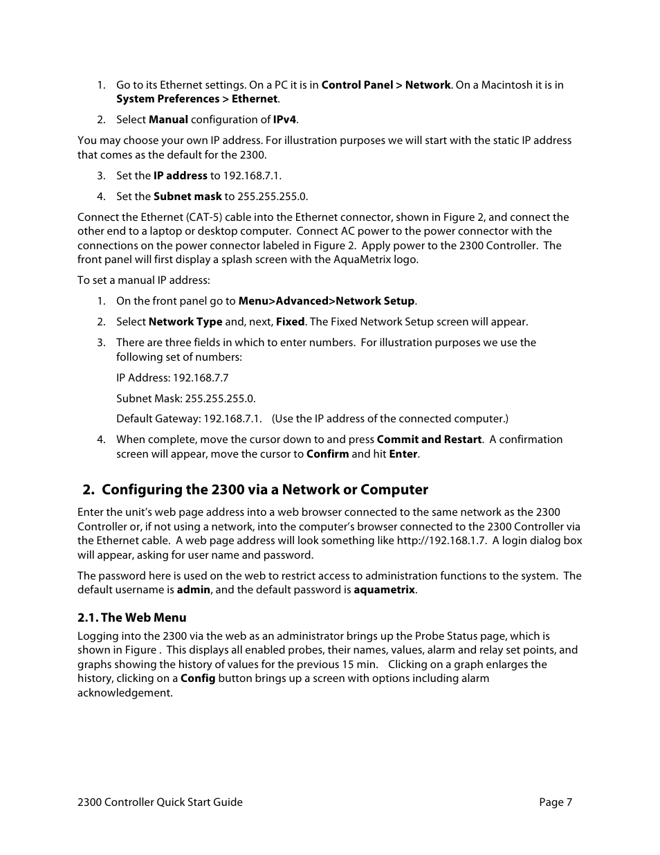 Configuring the 2300 via a network or computer | Aquametrix 2300 Multi-Input Controller Quick Start Guide User Manual | Page 7 / 11