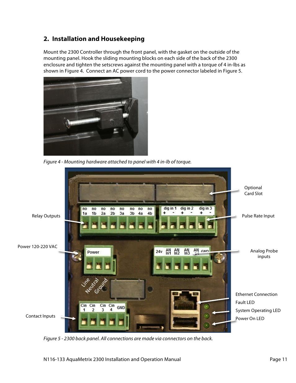 Installation and housekeeping | Aquametrix 2300 Multi-Input Controller User Manual User Manual | Page 11 / 45