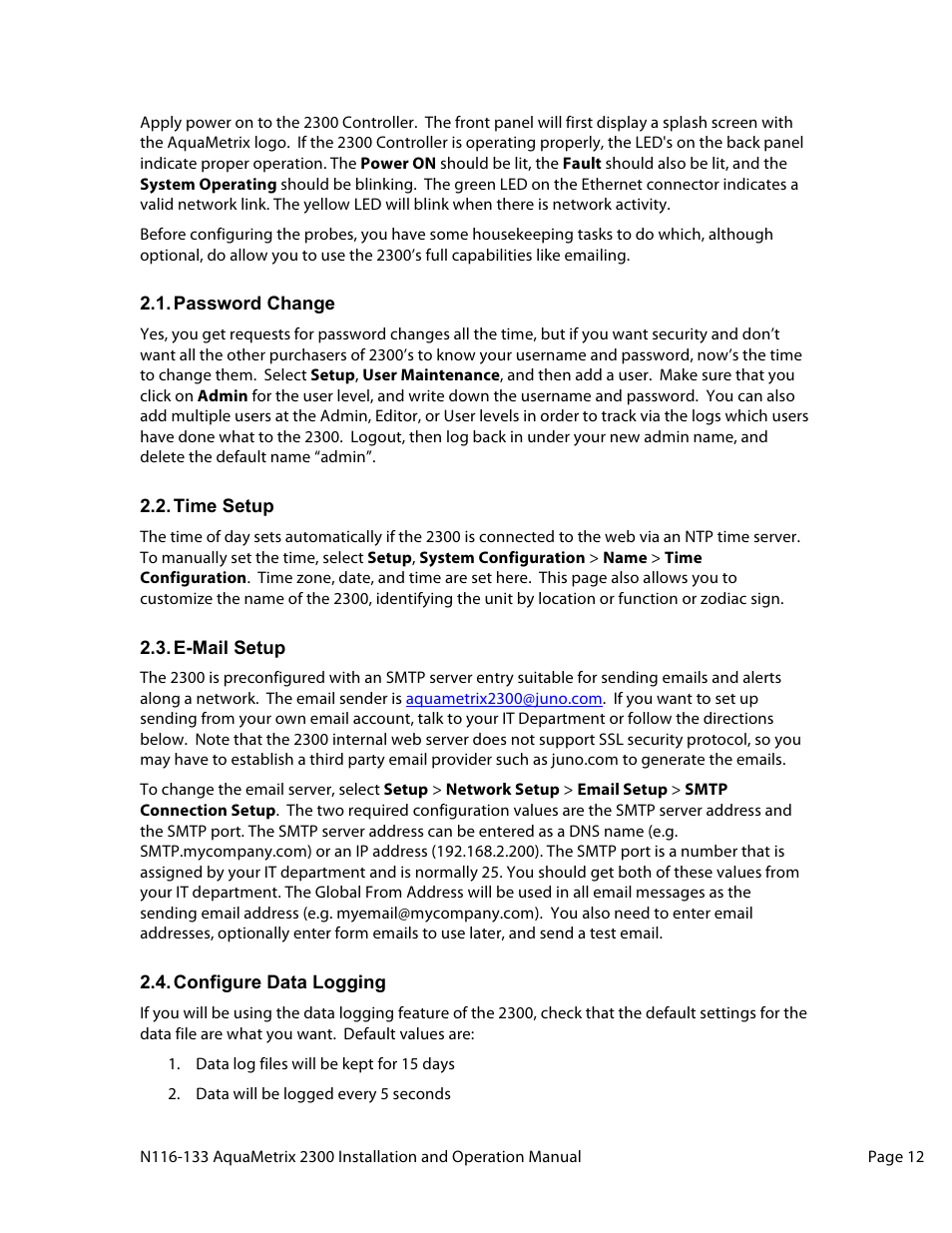 Aquametrix 2300 Multi-Input Controller User Manual User Manual | Page 12 / 45