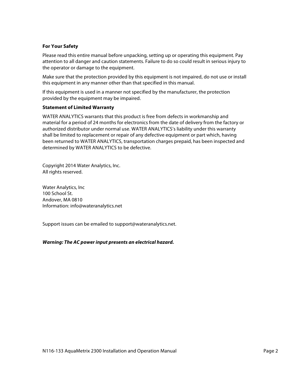 Aquametrix 2300 Multi-Input Controller User Manual User Manual | Page 2 / 45