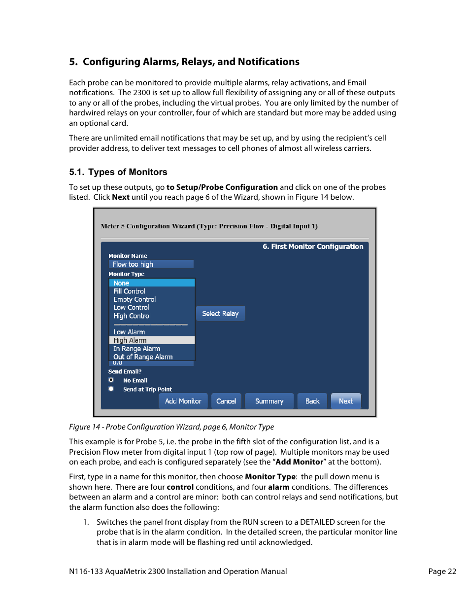 Configuring alarms, relays, and notifications | Aquametrix 2300 Multi-Input Controller User Manual User Manual | Page 22 / 45