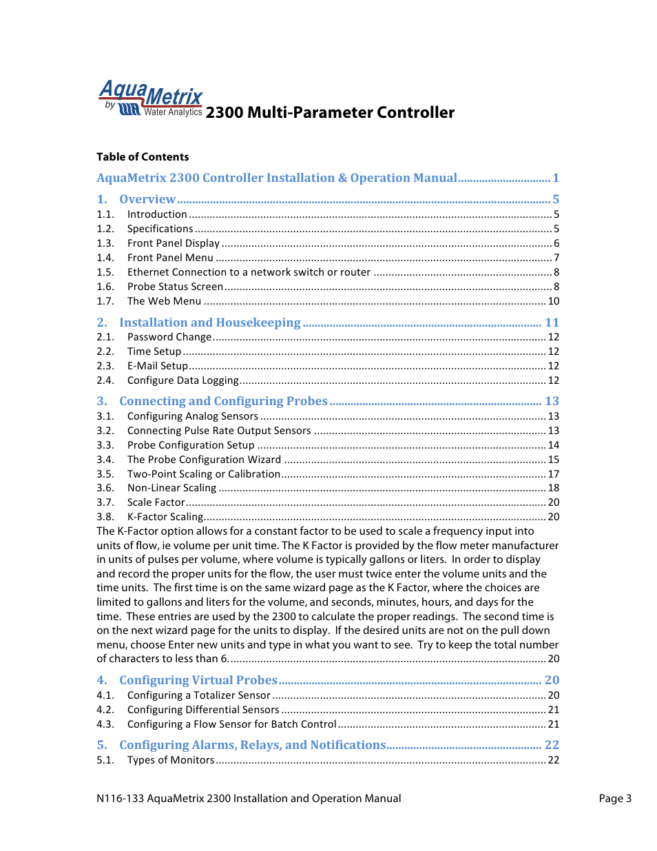 Aquametrix, 2300 multi-parameter controller | Aquametrix 2300 Multi-Input Controller User Manual User Manual | Page 3 / 45
