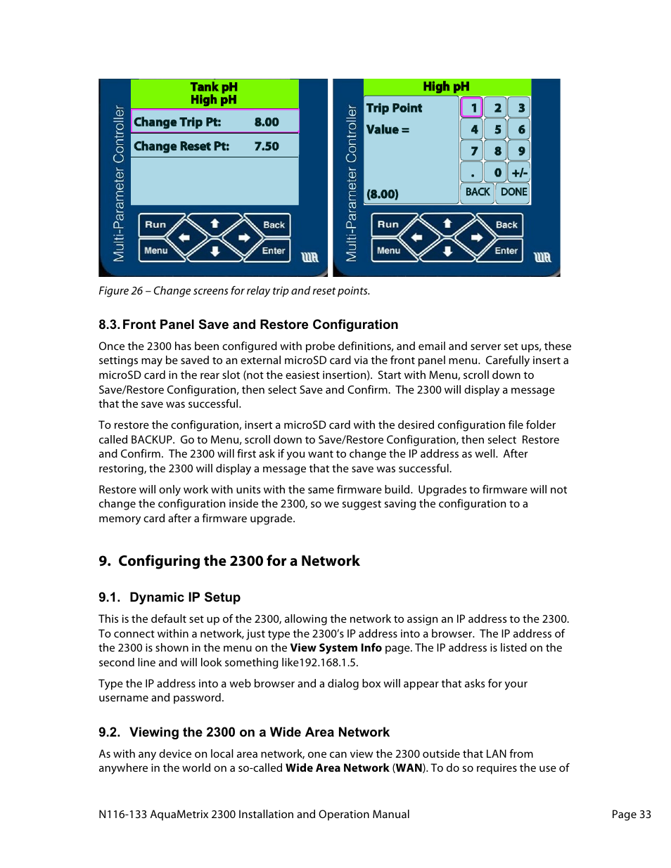 Configuring the 2300 for a network | Aquametrix 2300 Multi-Input Controller User Manual User Manual | Page 33 / 45