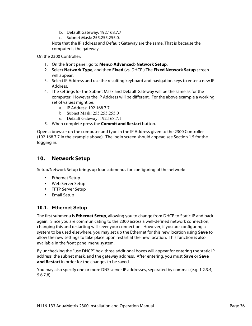 Network setup | Aquametrix 2300 Multi-Input Controller User Manual User Manual | Page 36 / 45