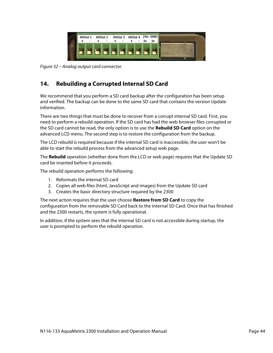 Rebuilding a corrupted internal sd card | Aquametrix 2300 Multi-Input Controller User Manual User Manual | Page 44 / 45