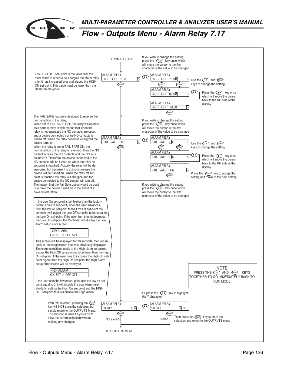 Flow - outputs menu - alarm relay 7.17 | Aquametrix SHARK-120/240 Controllers User Manual User Manual | Page 128 / 132