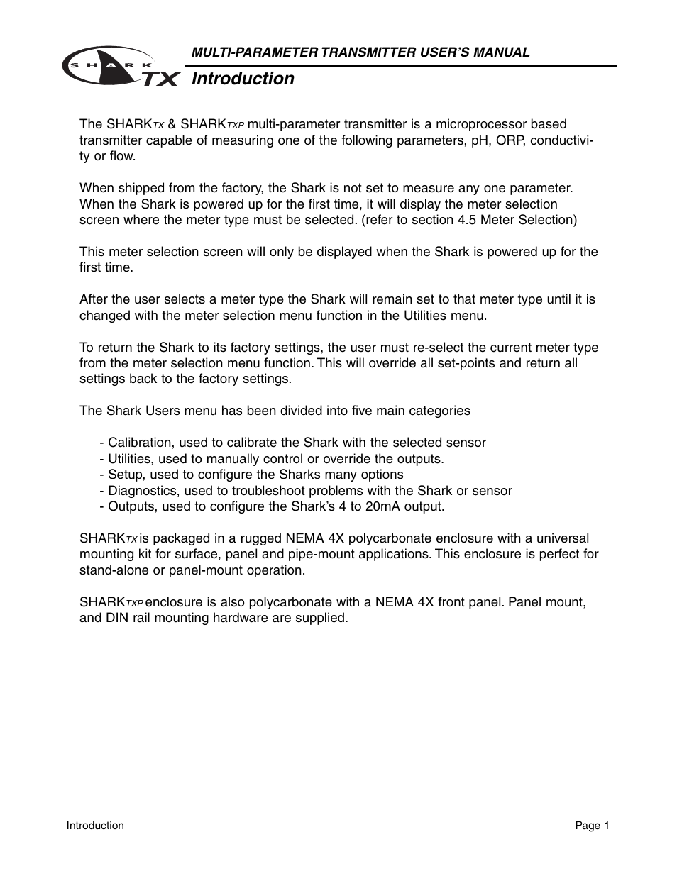 Introduction | Aquametrix SHARK TX / TXP Transmitters User Manual User Manual | Page 3 / 82