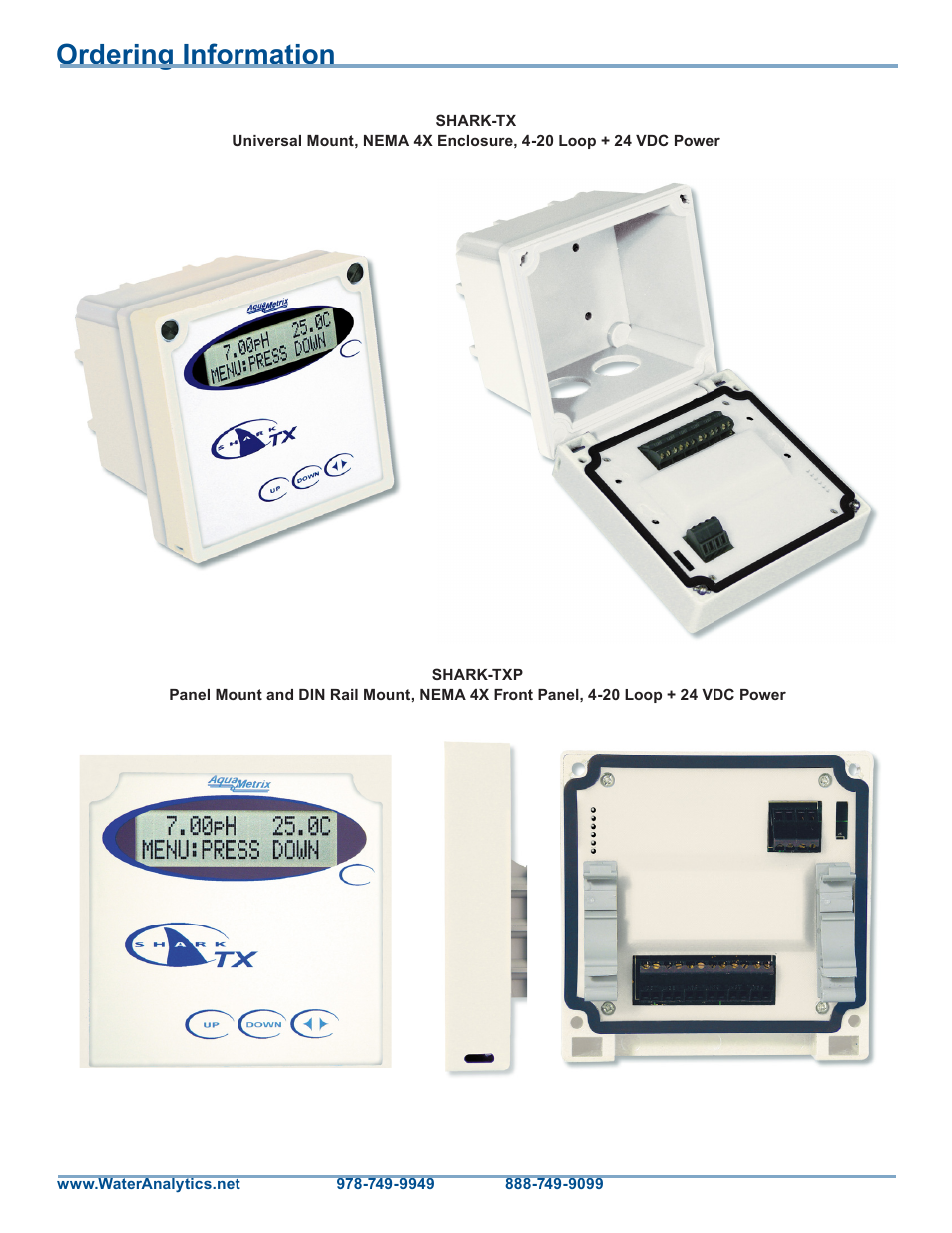 Ordering information | Aquametrix SHARK TX / TXP Transmitters Datasheet User Manual | Page 4 / 4