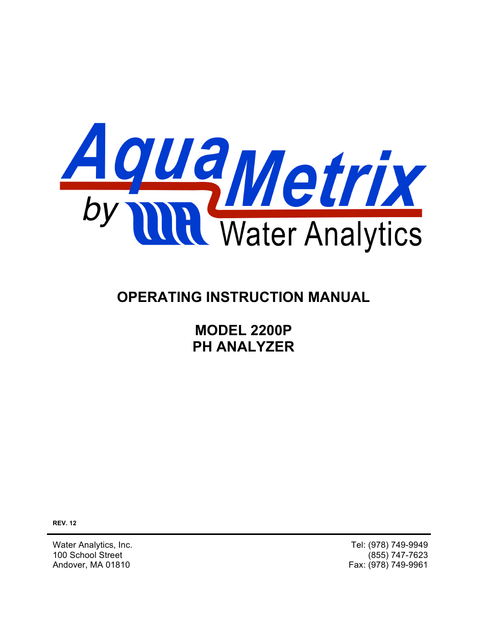 Aquametrix 2200P pH Analyzer/Controller User Manual User Manual | 30 pages