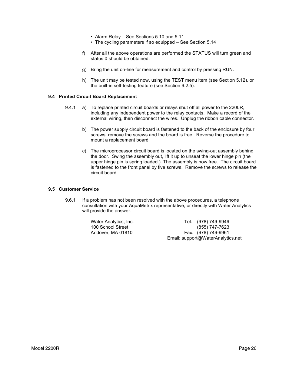 Aquametrix 2200R ORP Analyzer/Controller User Manual User Manual | Page 28 / 30