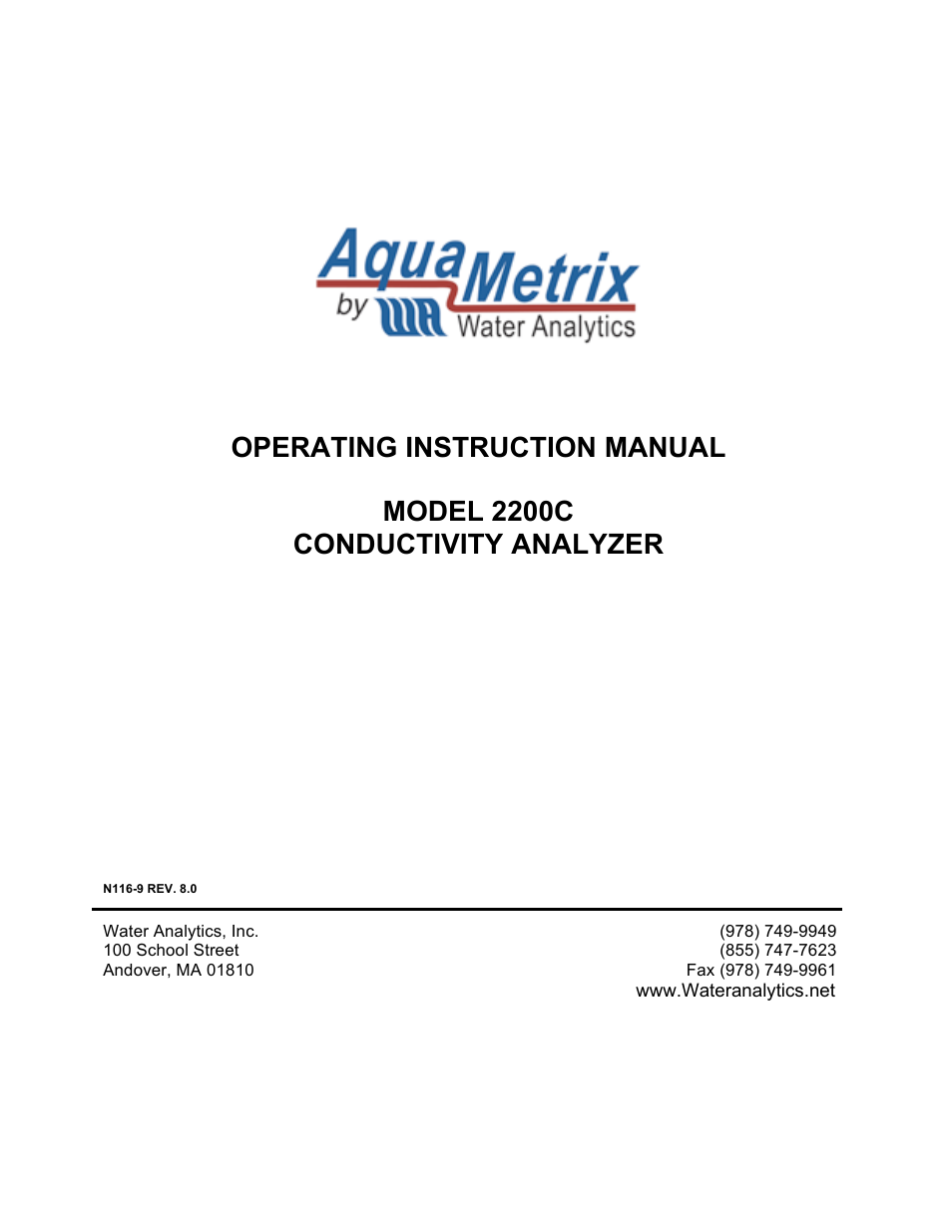 Aquametrix 2200C Conductivity Controller User Manual User Manual | 28 pages