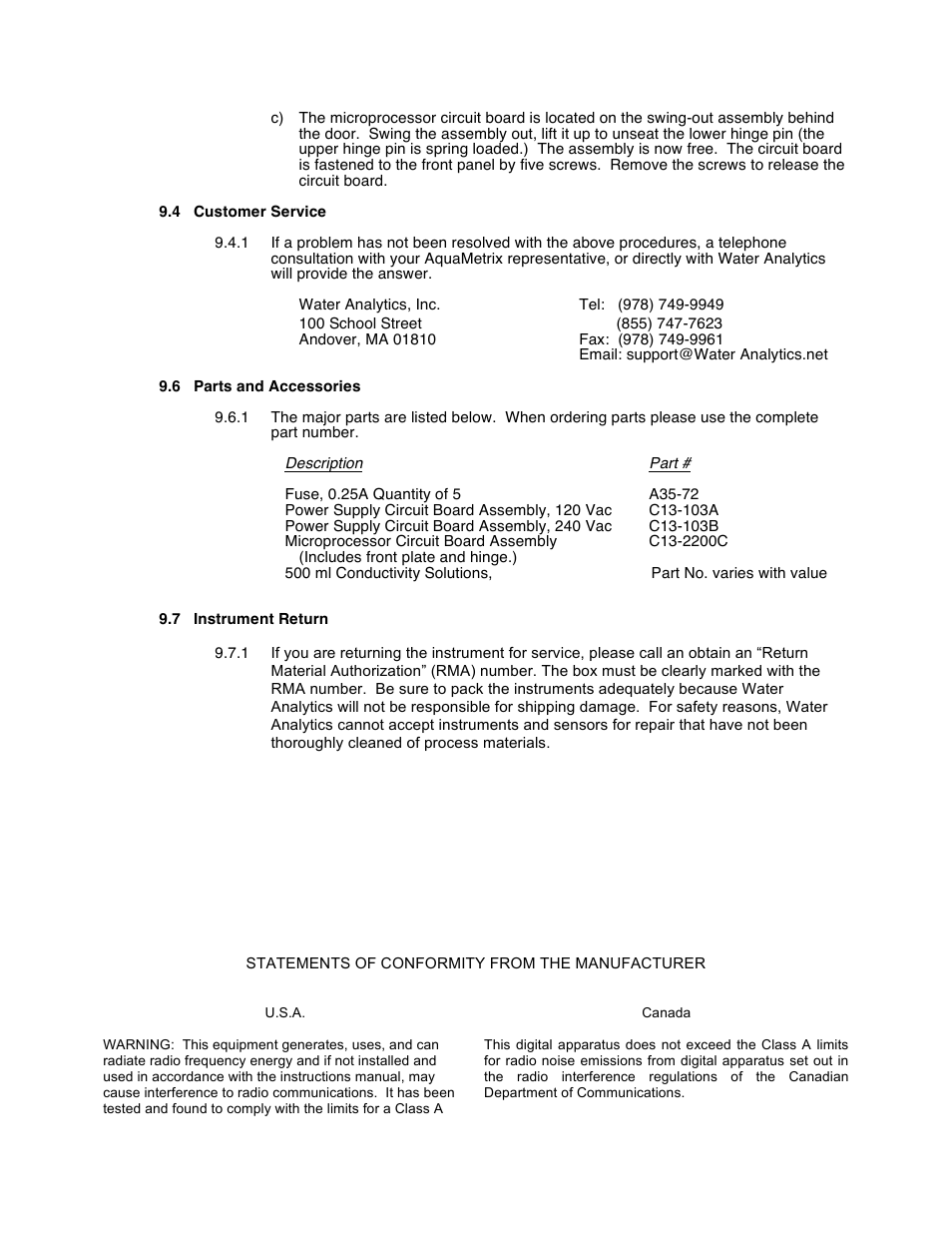 Aquametrix 2200C Conductivity Controller User Manual User Manual | Page 27 / 28
