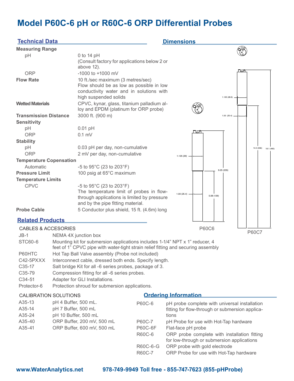 Aquametrix P/R60C-6 Differential pH/ORP Probes User Manual | Page 2 / 2