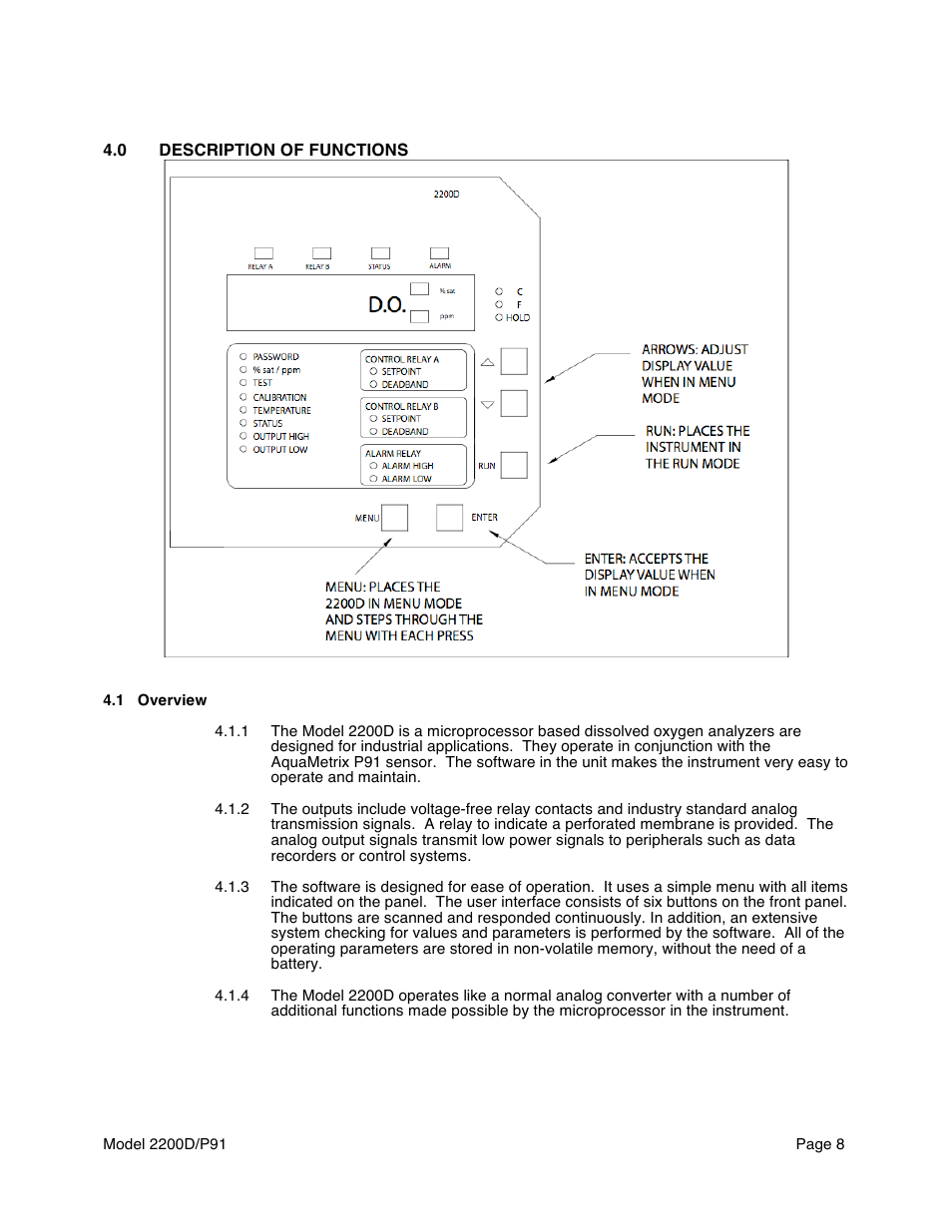 Aquametrix 2200D Dissolved Oxygen Controller/Analyzer User Manual User Manual | Page 10 / 26